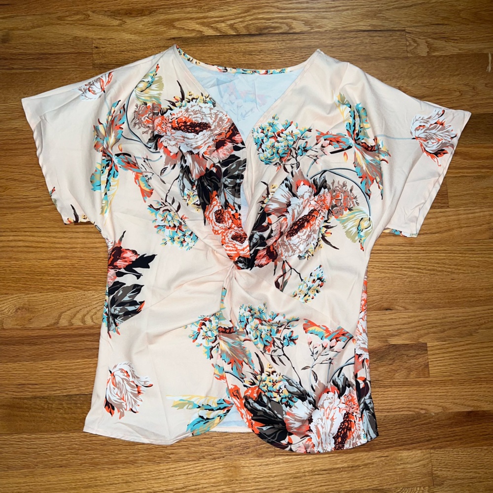 Amazon Cream Floral Wrap Style Blouse